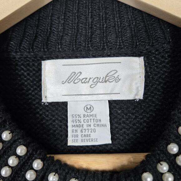 VTG Margules Sweater sz M Black Heavily Beaded Pearl Front Mock Neck Grandmacore - Picture 13 of 16